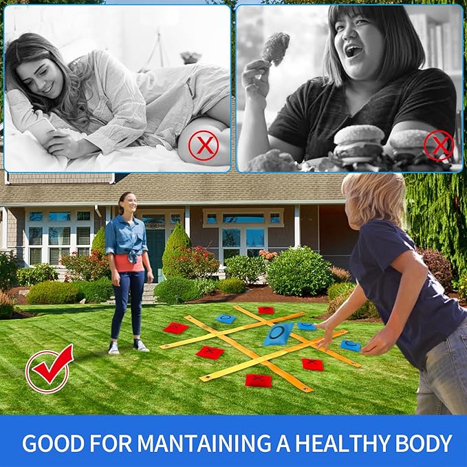 Giant Tic Tac Toe Game, 4 Ft X 4 Ft Portable Strap Game Bean Bag Toss Tic Tac Outdoor Lawn Games for Adults and Family Backyard Camping Across Outside Games