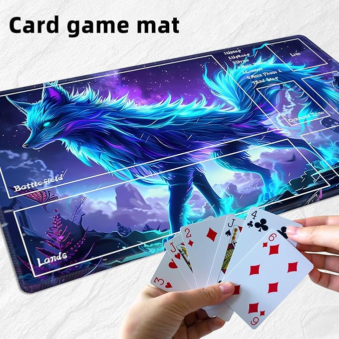 for MTG Playmat with Zones Storage Bag,for TCG Playmat and Playing Card Mat for Magic Board Games, Glowing Fox Non Slip Stitched Edges Game Mat, Rollable Foldable Card Playmats
