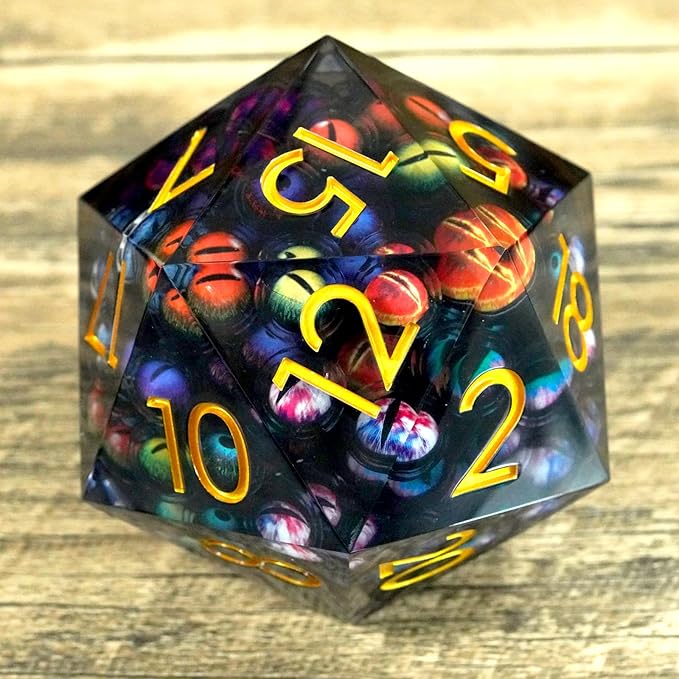 85MM Large Dragon Eyebal Dice, DND 85mm Jumbo D20 with Gift Case, Sharp Edge Polyhedral Dice for Dungeons and Dragons(Mixed Colors Eyeball-Small Eyeball)