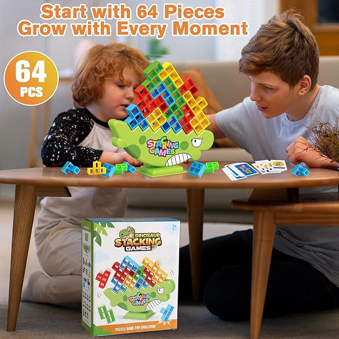 Tetra Tower Game, 64 PCS Board Games Kids and Stacking Blocks - Perfect Family Games for Kids and Adults, Ideal for Team Games, Building Games - Engaging and Exciting