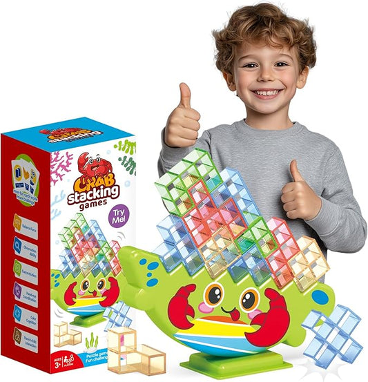 Crab Balance Stacking Game for Kids 3+ | Montessori Fine Motor Skill Toys, Building Blocks Set with Vibrant Colors | Improve Focus & Coordination | Gift Ready in Reusable Box