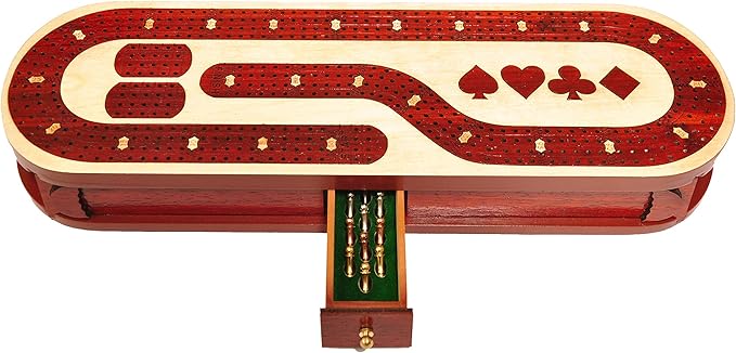 Palm Royal Handicrafts - 4 Track Cribbage Board Made with Blood Wood/Maple Wood with Place of Skunk and Corner 4 Track Continuous Cribbage Board