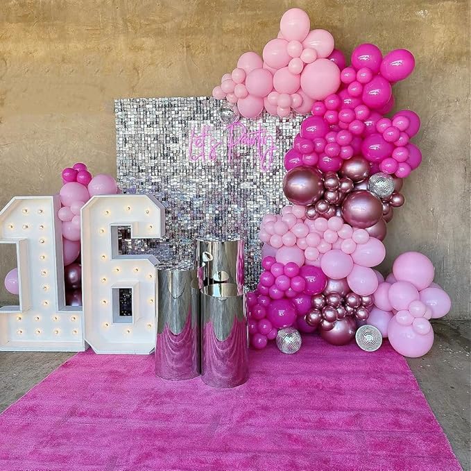 Pink Balloons Metallic Pink Balloon, 50Pcs 12Inch Hot Pink Chrome Pink Latex Balloons Baby Pink Balloon and Dark Magenta Pink Balloons for Birthday Baby Shower Princess Party Decorations