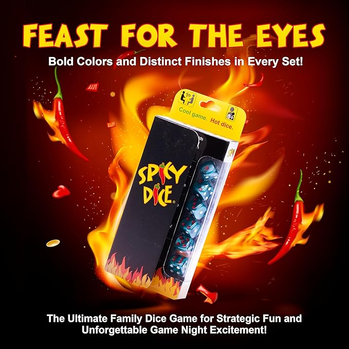 Teal - Like Card and Board Games? Like Farkle, Tenzi, LCR & Yacht? You'll Love Spicy Dice, with red dots for Wild or Double Score. Great for Travel.