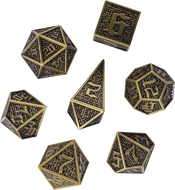 UDIXI Metal Polyhedral Dice Set D&D, 7PCS Metal DND Dice Set RPG Die Bronze for Dungeons and Dragons Role Playing Games
