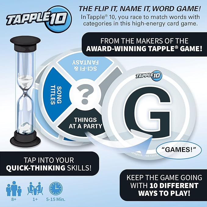 USAopoly Tapple 10 | Featuring 10 Different Games in 1 | Fast-Paced Fun Family Card Game in Portable Packaging | 1 or More Players, Ages 8+