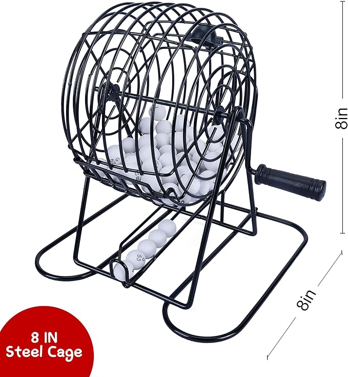 GOTHINK Bingo Game Set for Adults and Kids - Included 8" Metal Wheel Cage, 75 Calling Balls, Master Board, 18 Bingo Cards & 150 Colored Chips, Great for Fun Family Game Night, Large Groups, Parties