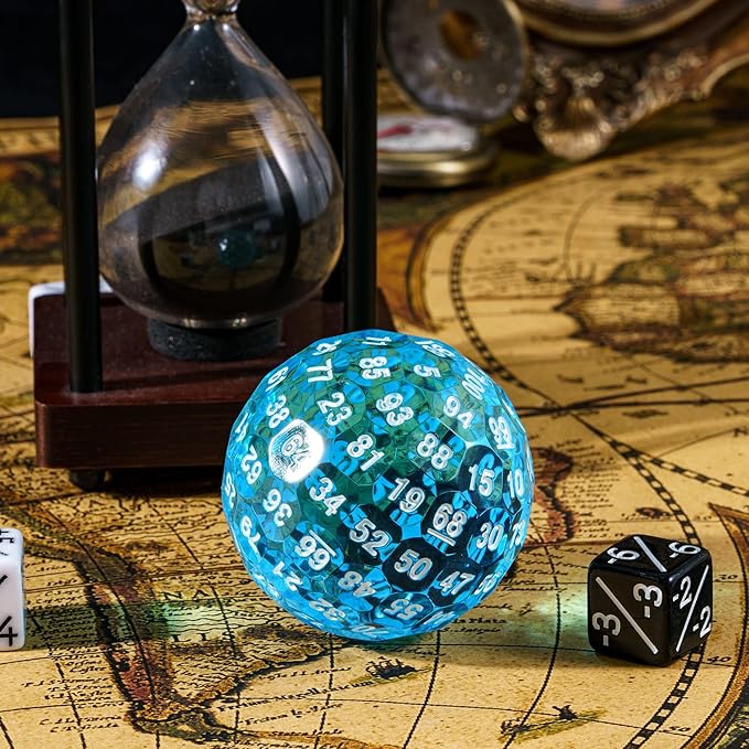 Upgraded D100 Dice, Single 100 Sided Polyhedral Dice D100 Die 50mm, D&D Dice D100 Game Dice, 100 Sided Cube with Metal Storage Tin(T Blue/White Font)
