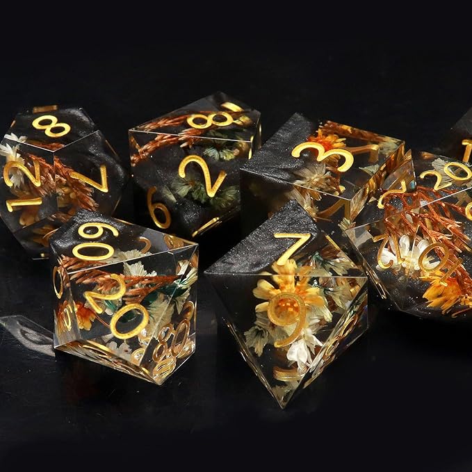 Haxtec DND Dice Set Sharp Edge Resin Dice Set with Dice Case, Flower D and D Dice, Polyhedral D&D Dice for Dungeons and Dragons TTRPGs DND Gift