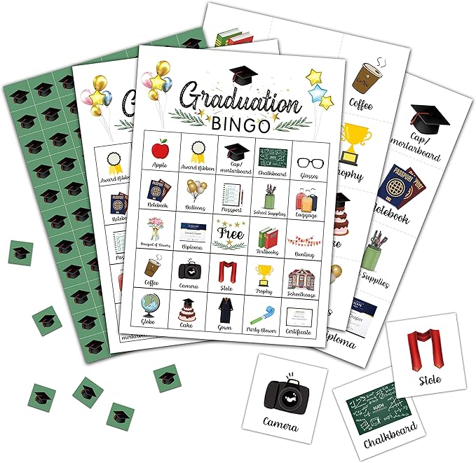 Graduation Bingo Cards, Graduation Game for 24 Players, Grad Party Games for Family Friends Activities, Holiday Party Favors Supplies Decorations(09)