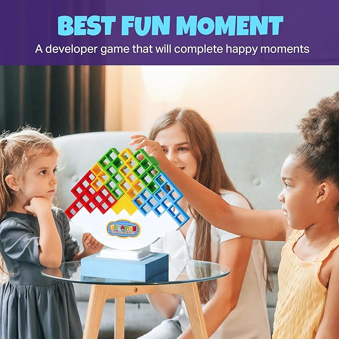 Tetra Stack Tower Attack Game - 48PCS Building Blocks Balance Game, Board Games for Family Night, Team Tower Game 2+ Players Balance Stacking Toy, Fun Tower Game - Kids & Adults