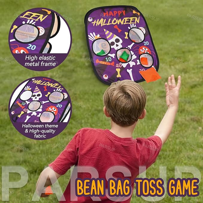Happy Halloween 3 in 1 Bean Bag Toss Games, Halloween Party Games Outdoor with Pumpki Skull Eyeball Spider Pattern and Scores, Halloween Games and Activities for Family Toss Game