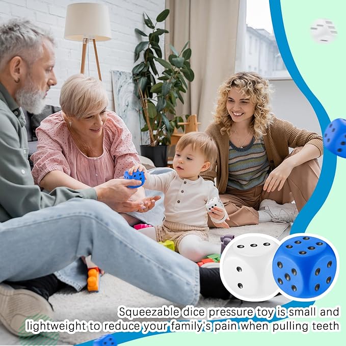 Zomiboo 2 Pcs Large Foam Dice Stress Balls Soft Jumbo 6 Sided Giant Dice Educational Learning Squeeze Anxiety Relieve Toy Gifts for Adults Kids Board Game Classroom(White, Blue,2.3 Inch)