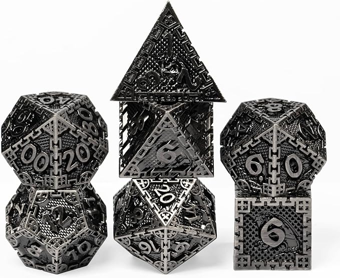 UDIXI 7PCS Metal DND Dice Set, Polyhedral Dice Set D&D Dragon d and d Dice for Dungeons and Dragons Role Playing Games and Other Tabletop Game(Ancient Silver)