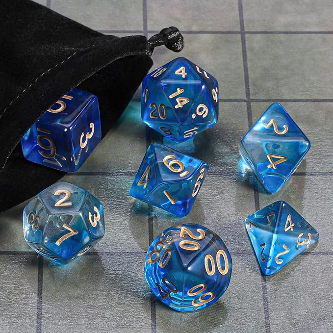 CiaraQ DND Polyhedral Dice Set with a Black Dice Bag for D&D RPG MTG Role Playing Table Games