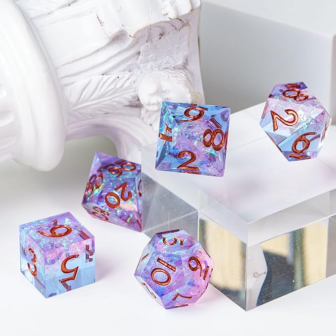 7PCS DND Dice Set,Transparent Sharp Edge Dice Set D&D RPG Polyhedral Die,for Dungeons and Dragons TTRPG Games Roleplaying Games Pathfinder,with Gift Box(Pink with Blue)