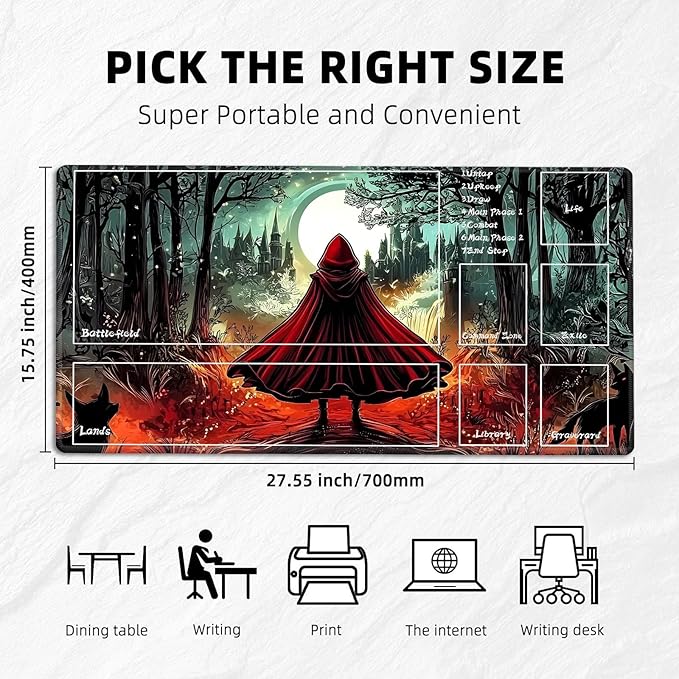for MTG Playmat with Zones Storage Bag,for TCG Playmat and Playing Card Mat for Magic Board Games, Little Red Riding Hood Non Slip Stitched Edges Game Mat, Rollable Foldable Card Playmats