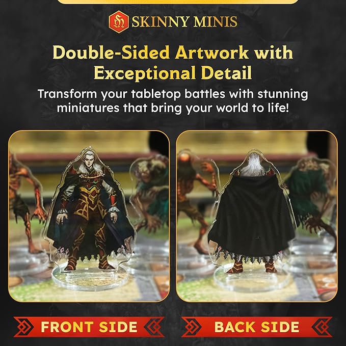 D&D Compatible Miniatures, Undead DND 2D Miniatures with Double-Sided Graphics, Durable Acrylic DND Minis, Unique Designs for Tabletop RPGs