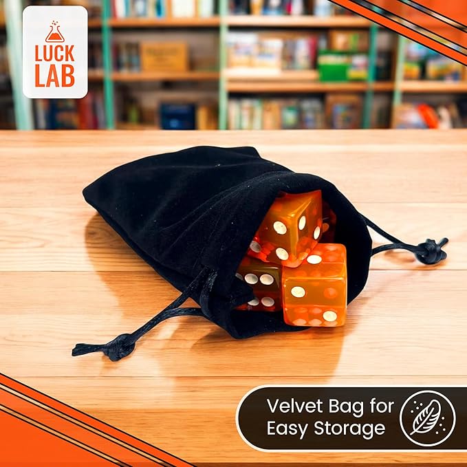 Luck Lab 10 Piece 19 mm Dice Pack - Acrylic and Translucent D6 Dice, Square w/Rounded Edge for Casino, Craps, RPG MTG DND Dice Table Games and Board Games (Orange)