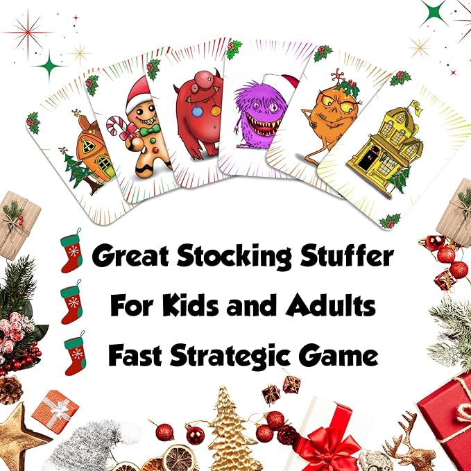 Strategic Family Card Games – Homebound Monsters – Christmas Edition. Small Stocking Stuffers for Kids 8-12. Easy and Fun Family Card Games for Kids and Adults. Age 6 +, 2 Players
