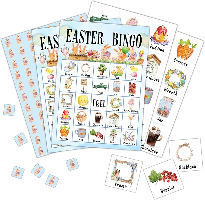 Easter Bingo Cards, Easter Bingo Games for 24 Players, Easter Games for Family Friends Large Group Activities, Easter Party Favors Supplies Decorations(19)