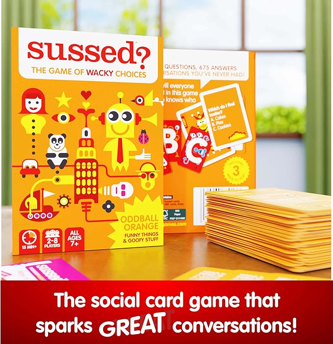 SUSSED The Wacky ‘What Would You Do?’ Family Card Game - Fun & Easy for Kids - Travel Game, Road Trip Essential & Car Activity - Ages 7 & Up - Orange Pack