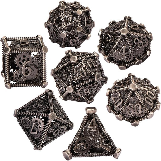 DND Metal Dice Set, UBEUCK 7PCS Gear Metal DND Dice Set for Dungeons & Dragons Board Games Boxes(Ancient Nickel Gear)