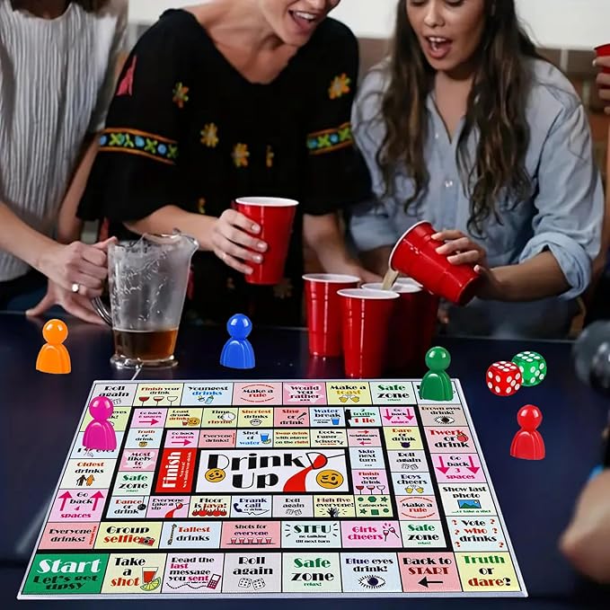 Leather Mat Drinking Board Game, Drink Up Board Game, Funny Party Interactive Drinking Games for Adults Party, Bachelorette Party, Family Play, Game Night, Age 21+, 2-8 Players