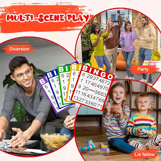 50 Sheets Double-Sided 8’’×9’’ Large Bingo Cards for Seniors Jumbo Bingo Cards and Chips Colorful Paper Sheets Deluxe Game Set with Colorful Transparent Chips Game Supplies for Adults Party Games