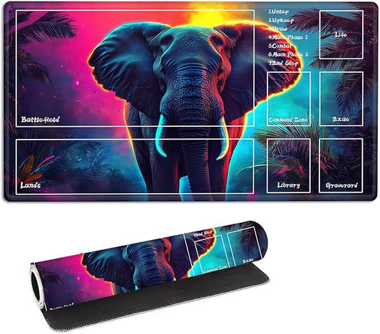 for MTG Playmat with Zones Storage Bag, for TCG Playmat and Playing Card Mat for Magic Board Games, Elephant Mat Non-Slip Stitched Edges Game Mat, Rollable Foldable Card Playmats