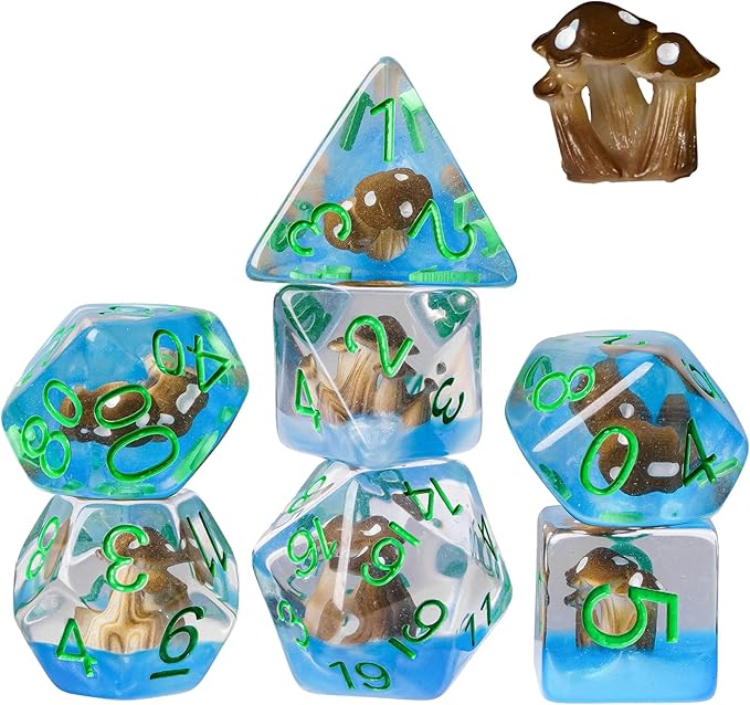 UDIXI 7 Die D&D Polyhedral RPG Dice Mushroom DND Dice Set for Dungeons and Dragons and Other Tabletop Games