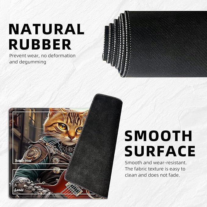 for MTG Playmat with Zones Storage Bag, for TCG Playmat and Playing Card Mat for Magic Board Games, Tabby Cat Non-Slip Stitched Edges Game Mat, Rollable Foldable Card Playmats