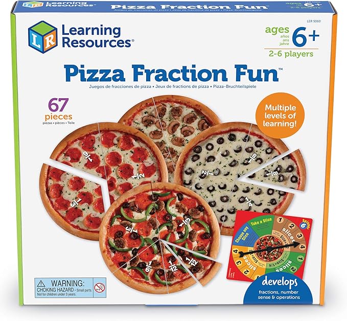 Learning Resources Pizza Fraction Fun Game, 13 Fraction Pizzas, 67 Piece Game, Ages 6+