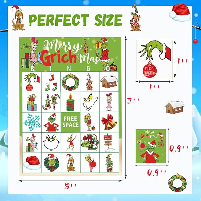 Christmas Bingo Game for Large Groups - 24 Player Christmas Party Game with Bingo Cards for School, Classroom & Family Activities