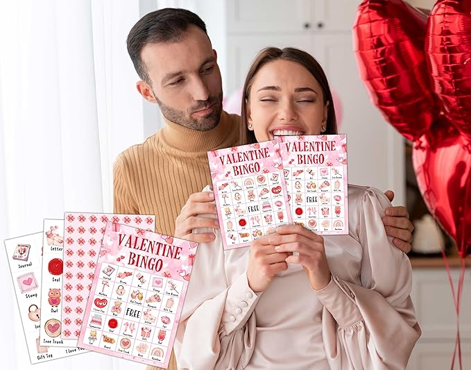 Valentine Bingo Cards, Valentine's Day Bingo Games for 24 Players, Valentine Games for Family Friends Large Group Activities, Valentine Party Favors Supplies Decorations(18)