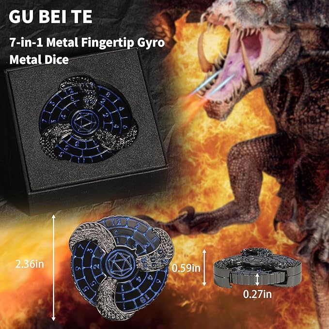 7-in-1 Fingertip Gyro Roulette DND Dice,Cool Spinning Games Fingertip Gyro, Metal Dice Set with Gift Box for Roleplaying Games Dungeons and Dragons RPG MTG Table Games