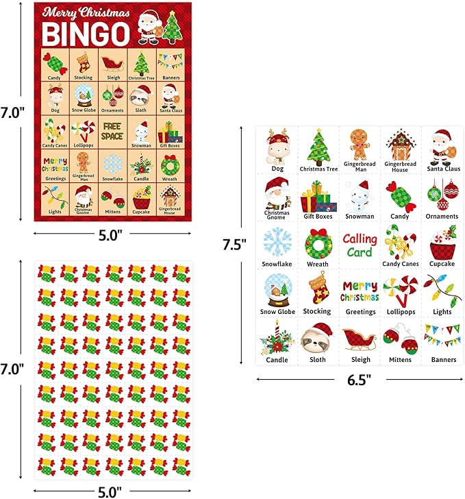 Fancy Land Christmas Bingo Game for Kids 24 Players Plaid Holiday Winter Party Supplies