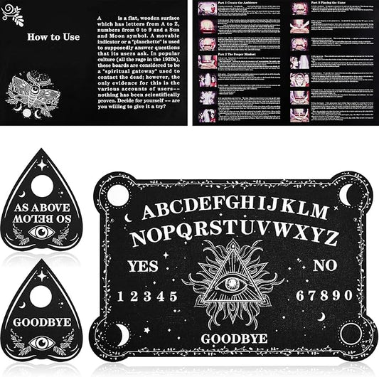 Pendulum Dowsing Divination Board Set Black Wooden Talking Board with Planchette Accessories for Teens Adults Birthday Party and Family Gatherings Games Supplies (Eye Style)
