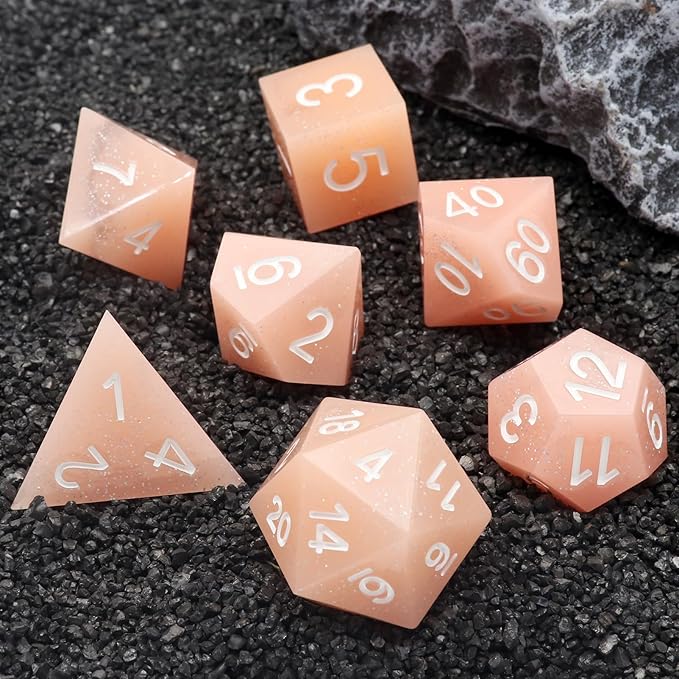 Haxtec Sharp Edge Dice Pink DND Dice Set Resin Dice with Dice Case Glitter Polyhedral D&D Dice for TTRPGs Dungeons and Dragons DND Gift-Pink Silver Glitter 16mm