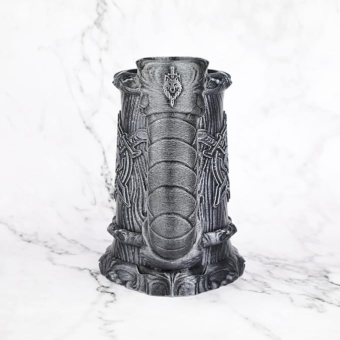 AUSPDICE Dungeons & Dragons Dice Tower, Hand-Painted Dice Rolling Tower for RPG & Board Games – Gothic Pen Stand, Dice Organizer & Beverage Holder–Gift for TTRPG Enthusiasts-FF287B Silver