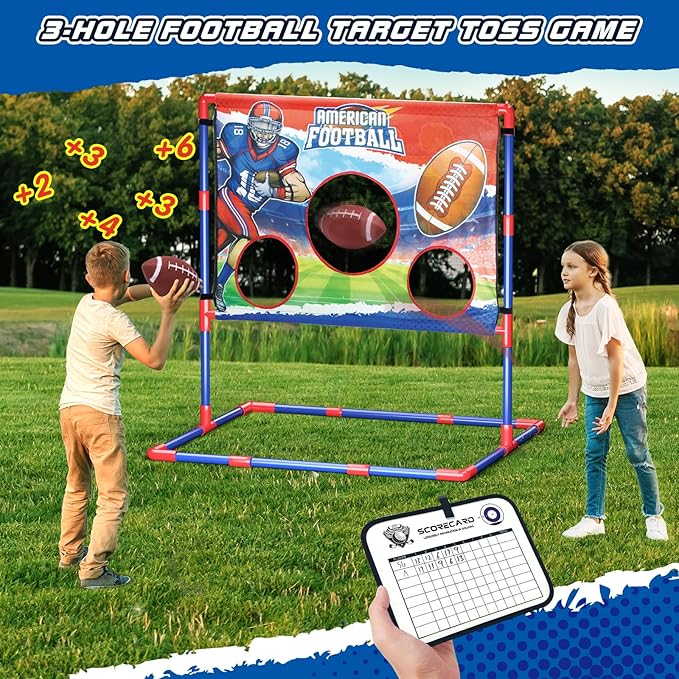 2-in-1 Football Target Toss Game,Soccer Football Games for Kids,Indoor Soccer Ball, 0utdoor Toys for Kids 8-12 with 2 Footballs & 2 Soccer Balls, Backyard Games,Party Family Game