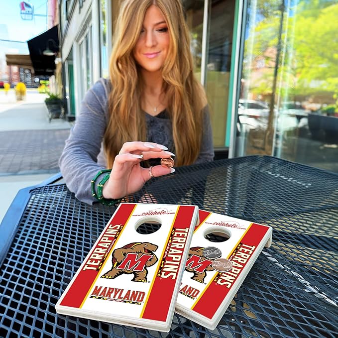 Tabletop Cornhole Game Set | Officially Licensed College Mini Football Cornhole Board Game | Includes Coins