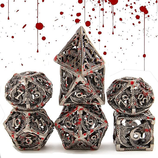 DND Metal Game Dice Set Glitter Purple with Gold Edge and Number 7pcs Set for Dungeons and Dragons RPG MTG Table Games D4 D6 D8 D10 D12 D20