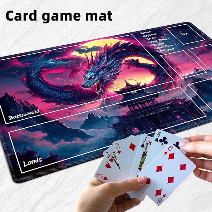for MTG Playmat with Zones Storage Bag, for TCG Playmat and Playing Card Mat for Magic Board Games, Glowing Dragon Non-Slip Stitched Edges Game Mat, Rollable Foldable Card Playmats