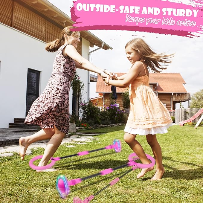 Ankle Skip Ball for Kids, Foldable Colorful Light Flash Wheel Skip Ball for Adults, Indoor Outdoor Game Toys for Kids Girls Boys, Gift for Girls, Boys Ages 5 6 7 8 9 10 11 12 Years Old- Pink