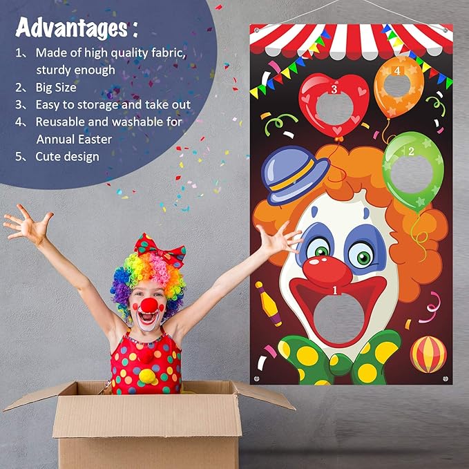 Blulu Carnival Toss Games Banner with 3 Bean Bags Carnival Game for Kids and Adults Circus Theme Party Decorations for Birthday Family Fun Throwing Indoor Outdoor