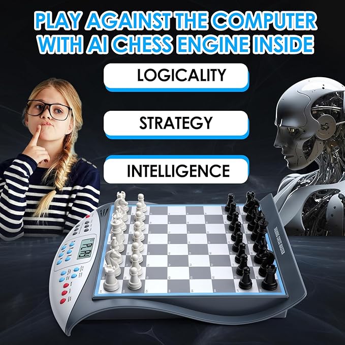 Electronic Chess Set with Voice Teaching System, Magnetic Computer Chess Game, Great Partner for Beginners & Improving Players, Electronic Chess Board Grows Your Chess Skills