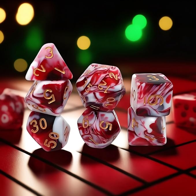 7 Pcs DND Dice Set, AORZOV Polyhedral Dice for Dungeons and Dragons D&D TTRPG MTG Table Role Playing Games(Blood Red Mixed White)