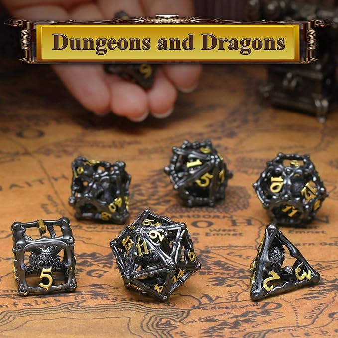 Beholder Dice Set DND, Dragon Eye Dice, ZHOORQI 7PC/Set Polyhedral Dices for Dungeons and Dragons, RPG, Eye Monster D&D Gifts（Eye-Black Gold）