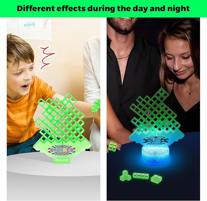 LED Glow in The Dark Stacking Game -Tumble Tetra Balance Tower Game with Color Changing Lights - Suspend Board Games for Adults & Family - Great for Summer Parties, Raves, or Blacklight